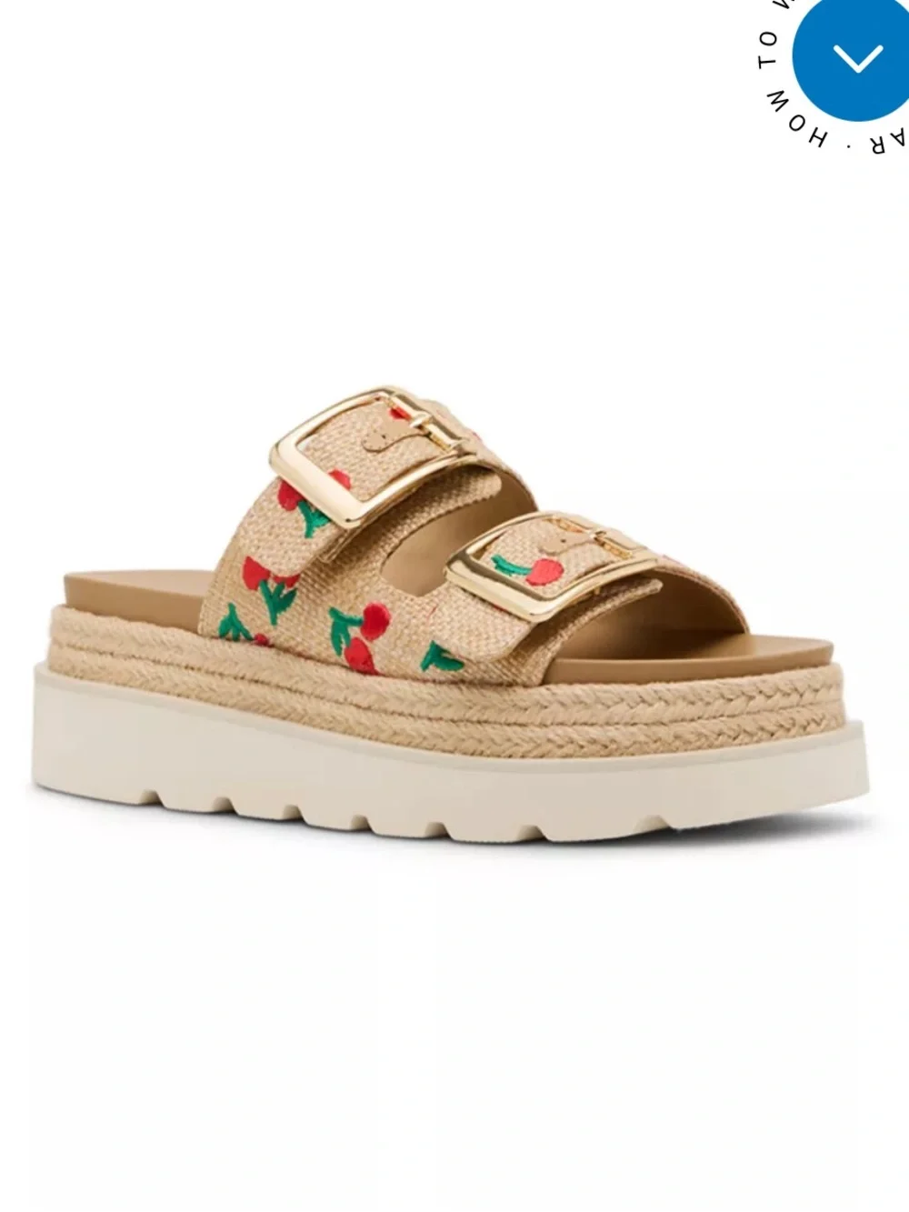 Madden Girl Woven Tan Cherry Embroidered Platform Slide Sandals New 7.5